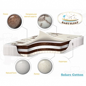 Детский матрас премиум класса BabySleep Solare Cotton, размер 120 х 60 см. (Babysleep, 00-0013403 _120 x 60)